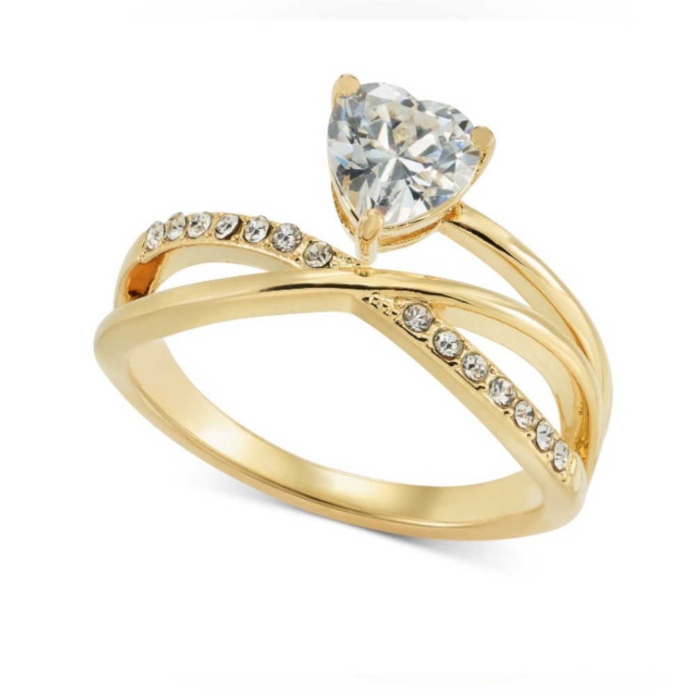 NWT Charter Club Gold-Tone Pave & Heart Cubic Zirconia Asymmetrical Ring, Gold 5